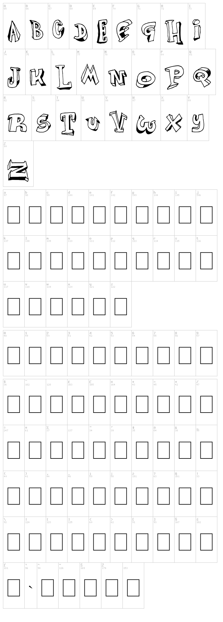 Lazy Day font map